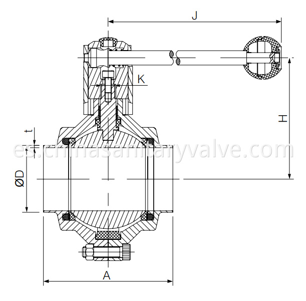 DIN Hygienic Welded Ball Valve Butterfly Type